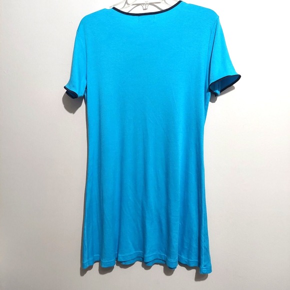 Just Clothes Womens Medium Knit Shift Dress Aqua Short Sleeves Piping "USA" - Picture 4 of 6